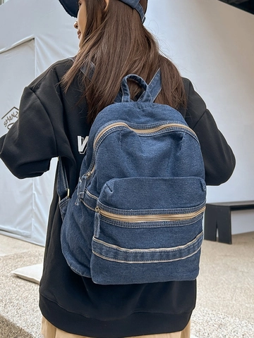 Vintage Gewaschen Denim Rucksack Für Damen Casual Große Kapazität Schultasche Retro Multi Tasche Reise Rucksack