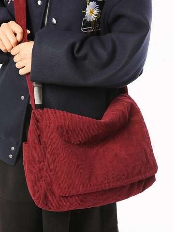 Borsa Tote da Donna in Velluto a Coste Grande Capacità Tracolla Casual Stile Vintage Borsa a Tracolla per Lavoro Viaggio Quotidiano