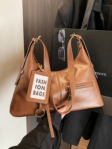 Sac à Épaule Rétro en Cuir PU pour Femmes Grande Capacité Sac Hobo Sac à Bandoulière Style Coréen Minimaliste Sac Fourre-tout