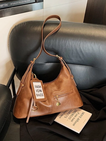 Sac à Épaule Rétro en Cuir PU pour Femmes Grande Capacité Sac Hobo Sac à Bandoulière Style Coréen Minimaliste Sac Fourre-tout