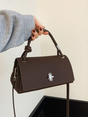 Women Retro Litchi Pattern PU Leather Shoulder Bag Minimalist Square Crossbody Bag With Knot Handle Hardware Lock Tote