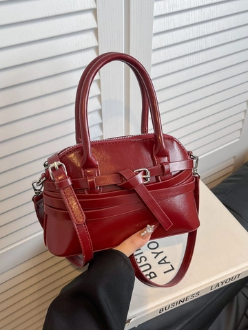 Bolso de Hombro de Concha Pequeño de Cuero PU Brillante para Mujer Bolso de Mano Elegante Vintage con Hebilla Decorativa