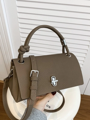 Women Retro Litchi Pattern PU Leather Shoulder Bag Minimalist Square Crossbody Bag With Knot Handle Hardware Lock Tote