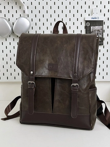 Retro Britse Stijl PU Lederen Rugzak Laptoptas Voor Middelbare Scholieren Grote Capaciteit Reizen Rugzak Met Pluche Hanger