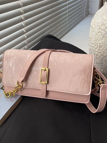 Vrouwen Retro Patchwork Schoudertas PU Leer Kleine Vierkante Crossbody Tas Contrastkleur Ketting Handtas Met Klepsluiting