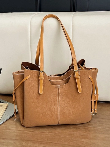 Grote Capaciteit PU Suède Tote Bag Contraststiksel Dames Casual Schoudertas Dagelijks Woon-werkverkeer Reishandtas