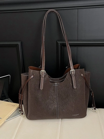 Grote Capaciteit PU Suède Tote Bag Contraststiksel Dames Casual Schoudertas Dagelijks Woon-werkverkeer Reishandtas