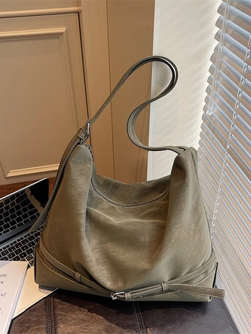 Grand Sac Cabas Minimaliste en Suédine pour Femmes Sac à Épaule en Polyester Souple Rétro Avec Surpiqûres Sac Hobo de Navette