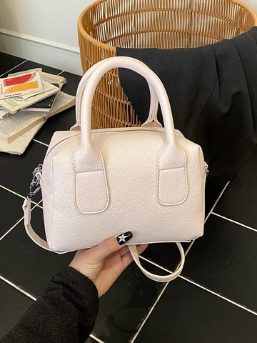 Vintage PU Leder Boston Tasche Für Damen Litschi Textur Umhängetasche Bowling Tasche Mit Verstellbarem Schultergurt Alltagstasche