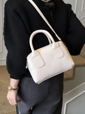 Vintage PU Leder Boston Tasche Für Damen Litschi Textur Umhängetasche Bowling Tasche Mit Verstellbarem Schultergurt Alltagstasche