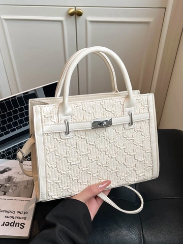 Bolso de Mano Acolchado de Cuero PU para Mujer de Moda Elegante Bolso de Bandolera con Cierre de Giro de Metal para Uso Diario