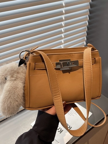 Bolso Bandolera Vintage Estilo Kelly para Mujer Lujo Textura Lichi de Cuero PU Con Colgante de Conejo de Peluche
