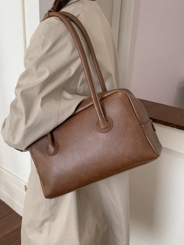 Minimalist Soft PU Leather Underarm Bag Retro Commuting Tote Shoulder Bag Large Capacity Solid Color Handbag For Women