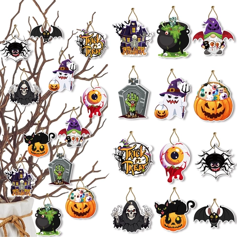 Halloween Hanging Decoration Paper Pumpkin Ghost Bat Skeleton Ornament And Hemp Rope For Haunted House Party Decor