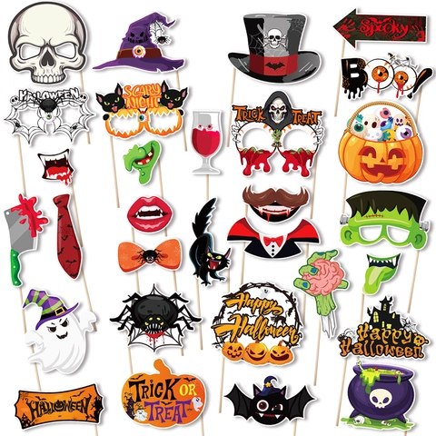 Accessori Per Cabine Fotografiche Di Halloween Zucca Teschio Cappello Da Strega Decorazioni In Carta Per Feste Fotografia