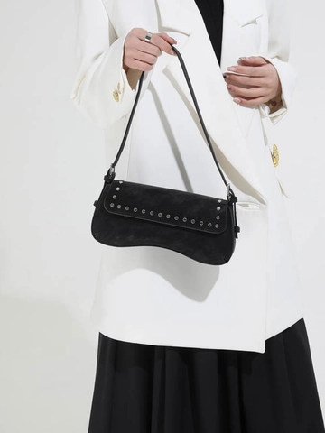Vintage Rivet Underarm Bag For Women PU Leather Solid Color Shoulder Bag Versatile Fashion Commute Handbag With Metal Decoration