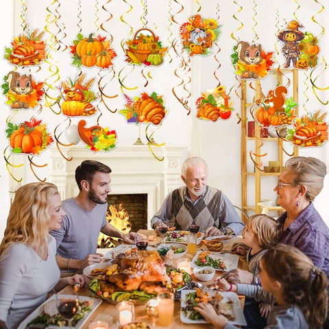 Ringraziamento Autunno Decorazioni Festa Spirali Appese Zucca Tacchino Spaventapasseri Carta Alluminio Ornamenti Soffitto Raccolto Festa Compleanno