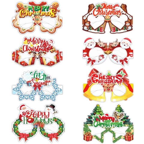 Weihnachten Papier Brillen Set Rentier Weihnachtsmann Schneemann Lebkuchen Party Dekoration Lustige Fotorequisiten Für Feier