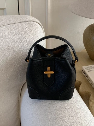 Bolso Cubo Vintage de Cuero PU para Mujer Color Sólido Minimalista Con Elegante Cierre Giratorio Dorado y Correa Ajustable