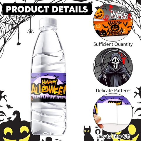Etichette per Bottiglie d'Acqua di Halloween Set di Adesivi a Tema Zucca Pipistrello Ragnatela Decorazione Feste