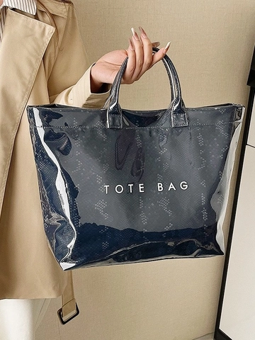 Large Capacity Shiny Snake Pattern PVC Tote Bag For Women Waterproof Fashion Handbag Casual Work Shoulder Bag Letter Print