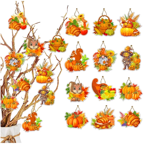 Ornamenti Appesi per Festa del Ringraziamento in Cartoncino Zucche Gnomi Etichette con Corda per Decorazione Autunnale