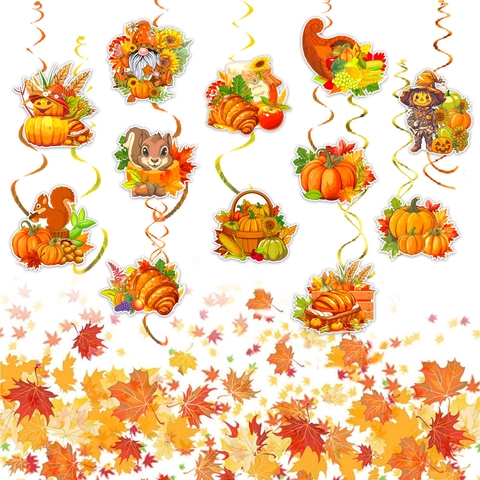 Ringraziamento Autunno Decorazioni Festa Spirali Appese Zucca Tacchino Spaventapasseri Carta Alluminio Ornamenti Soffitto Raccolto Festa Compleanno