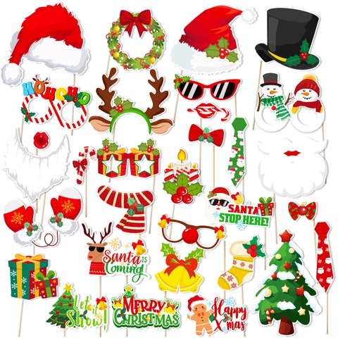 Accessori per Foto di Natale Fai-da-te Corna di Renna Cappello di Babbo Natale Baffi Occhiali per Festa di Natale Decorazione