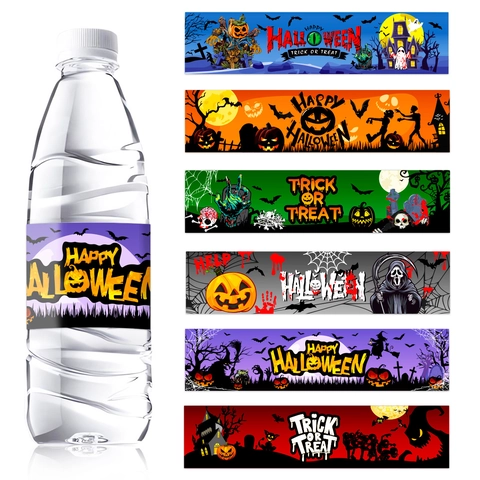 Etichette per Bottiglie d'Acqua di Halloween Set di Adesivi a Tema Zucca Pipistrello Ragnatela Decorazione Feste