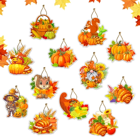 Ornamenti Appesi per Festa del Ringraziamento in Cartoncino Zucche Gnomi Etichette con Corda per Decorazione Autunnale