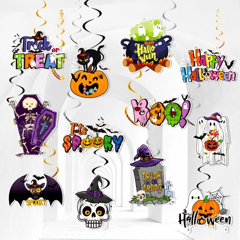Decorazioni Appese a Spirale di Halloween Set di Carte di Carta Spirale in PVC Zucca Fantasma Pipistrello Festa Casa