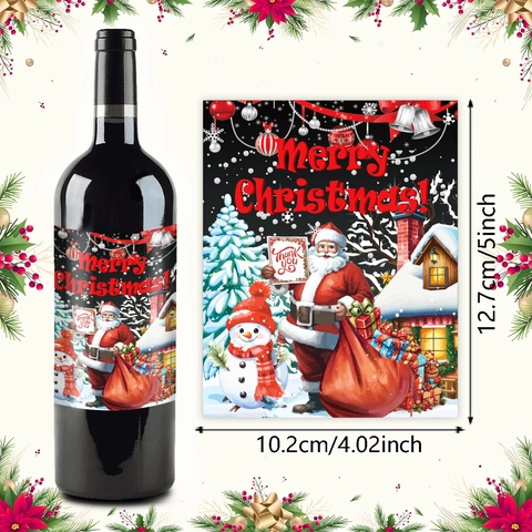 9 Pcs Autocollants Bouteille de Vin Noël Étiquettes Joyeux Noël pour Décorations Table Fête Noël Père Noël Bonhomme de Neige Renne Adhésifs
