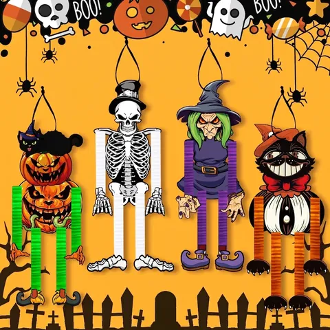 Decorazione Appesa Halloween a Nido d'Ape Carta Cartoncino Scheletro Strega Zucca Fantasma Ornamenti per Festa Spettrale Casa