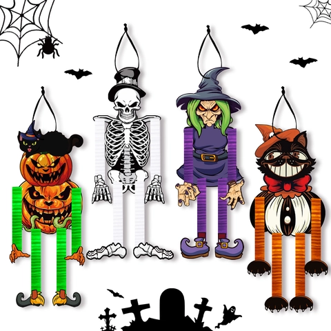 Decorazione Appesa Halloween a Nido d'Ape Carta Cartoncino Scheletro Strega Zucca Fantasma Ornamenti per Festa Spettrale Casa