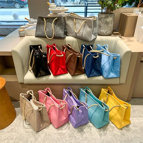 Borsa Tote in Tela da Donna di Grande Capacità Borsa a Tracolla Casual Con Manici in Corda Borsa da Pendolare Tinta Unita Street Trend Shopper Bag