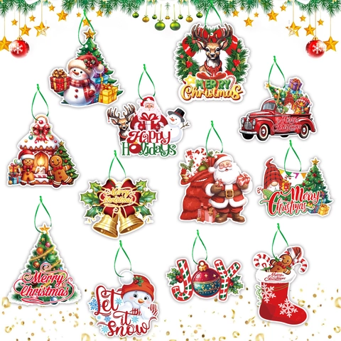 Cartone Animato Natale Carta Ornamenti Appesi Babbo Natale Pupazzo di Neve Renna Stampato Cartellini Regalo per Albero di Natale Festa Decorazione