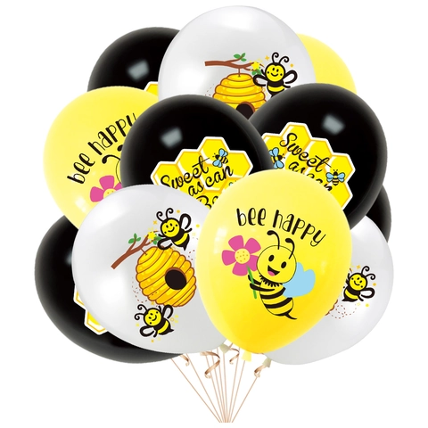 Bee Theme Birthday Party Decoration Latex Balloons Cartoon Bee Happy Printed Yellow Black White Celebration Balloons