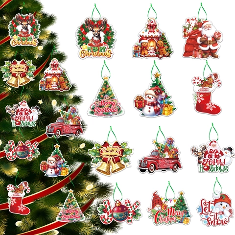 Cartone Animato Natale Carta Ornamenti Appesi Babbo Natale Pupazzo di Neve Renna Stampato Cartellini Regalo per Albero di Natale Festa Decorazione