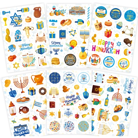 Adesivi Decorativi per Festa Hanukkah Menorah Dreidel Stella di Davide Oro Blu Adesivi per Regalo per Festività Ebraiche