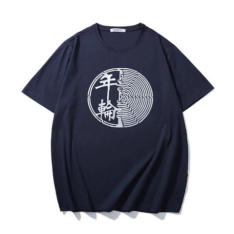 Maglietta da Uomo Taglie Forti in Cotone Vestibilità Comoda Stampa Anelli Albero in Lamina d'Argento Manica Corta Streetwear Casual