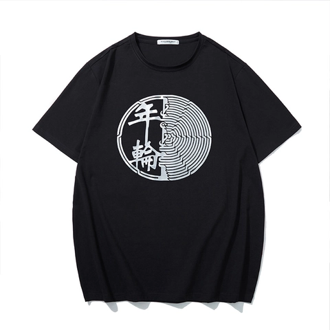 Maglietta da Uomo Taglie Forti in Cotone Vestibilità Comoda Stampa Anelli Albero in Lamina d'Argento Manica Corta Streetwear Casual