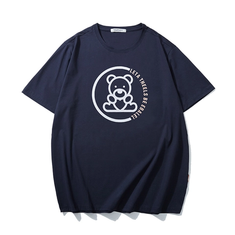 Herren Übergröße Baumwollmischung Cartoon Bär Grafik Druck T-Shirt Locker Lässig Rundhals Kurzarm Sommer Mode Tee Top