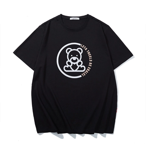 Herren Übergröße Baumwollmischung Cartoon Bär Grafik Druck T-Shirt Locker Lässig Rundhals Kurzarm Sommer Mode Tee Top