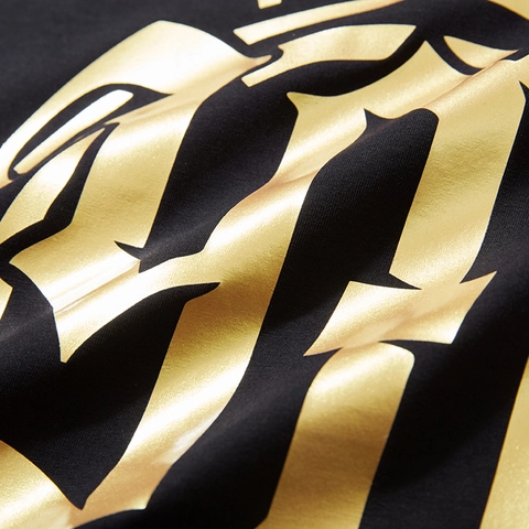 T-Shirt Grande Taille en Mélange de Coton pour Hommes Avec Impression de Lettres d'Or Streetwear Ample Manches Courtes