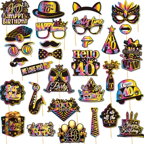 Rainbow Neon Milestone Birthday Φωτογραφικά Στηρίγματα Για Γενέθλια Γιορτή Εορταστική DIY Χάρτινες Μάσκες Σε Στικ