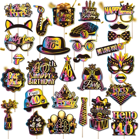 Rainbow Neon Milestone Birthday Φωτογραφικά Στηρίγματα Για Γενέθλια Γιορτή Εορταστική DIY Χάρτινες Μάσκες Σε Στικ