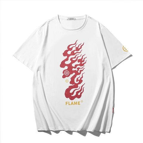 Heren Grote Maat Katoenen T-Shirt Vlam Bedrukt Streetwear Korte Mouw Ronde Hals Casual Losse Top