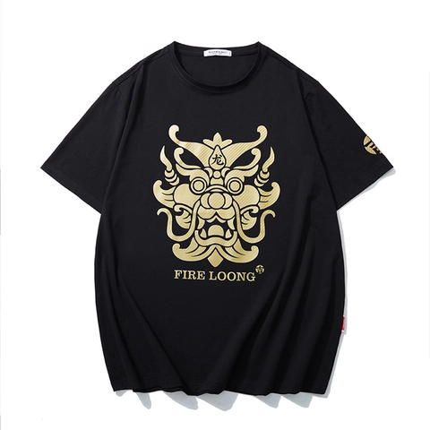 Herren Casual Baumwolle Übergröße T-Shirt Sommer Lockeres Kurzarm Grafikdruck Top Drache Pik Grafik Mode Tee