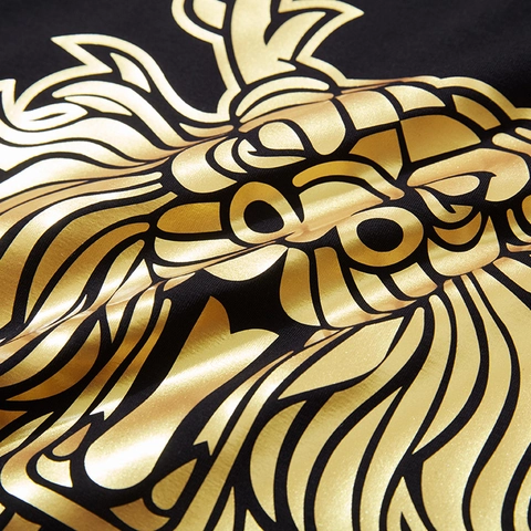 Maglietta da Uomo Taglie Forti Drago Cinese Stampa Foglia d'Oro Larga Manica Corta Cotone Top Nero Casual Hip Hop Oversized Tee