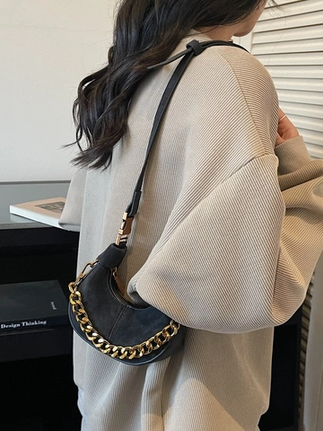 Women Fashion PU Leather Crescent Crossbody Bag Mini Lipstick Bag With Gold Metal Chain Trendy Versatile Dumpling Bag
